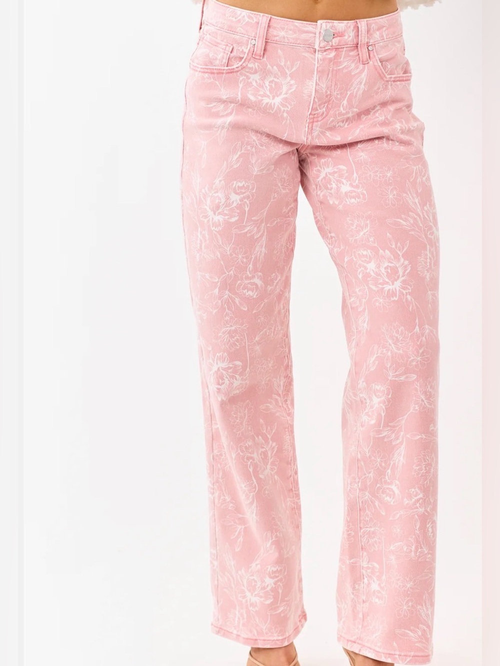 Pink Floral Straight-Leg Jeans